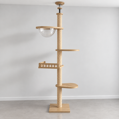 Arbre à chat sol plafond en bois naturel – Pawavo Canopy